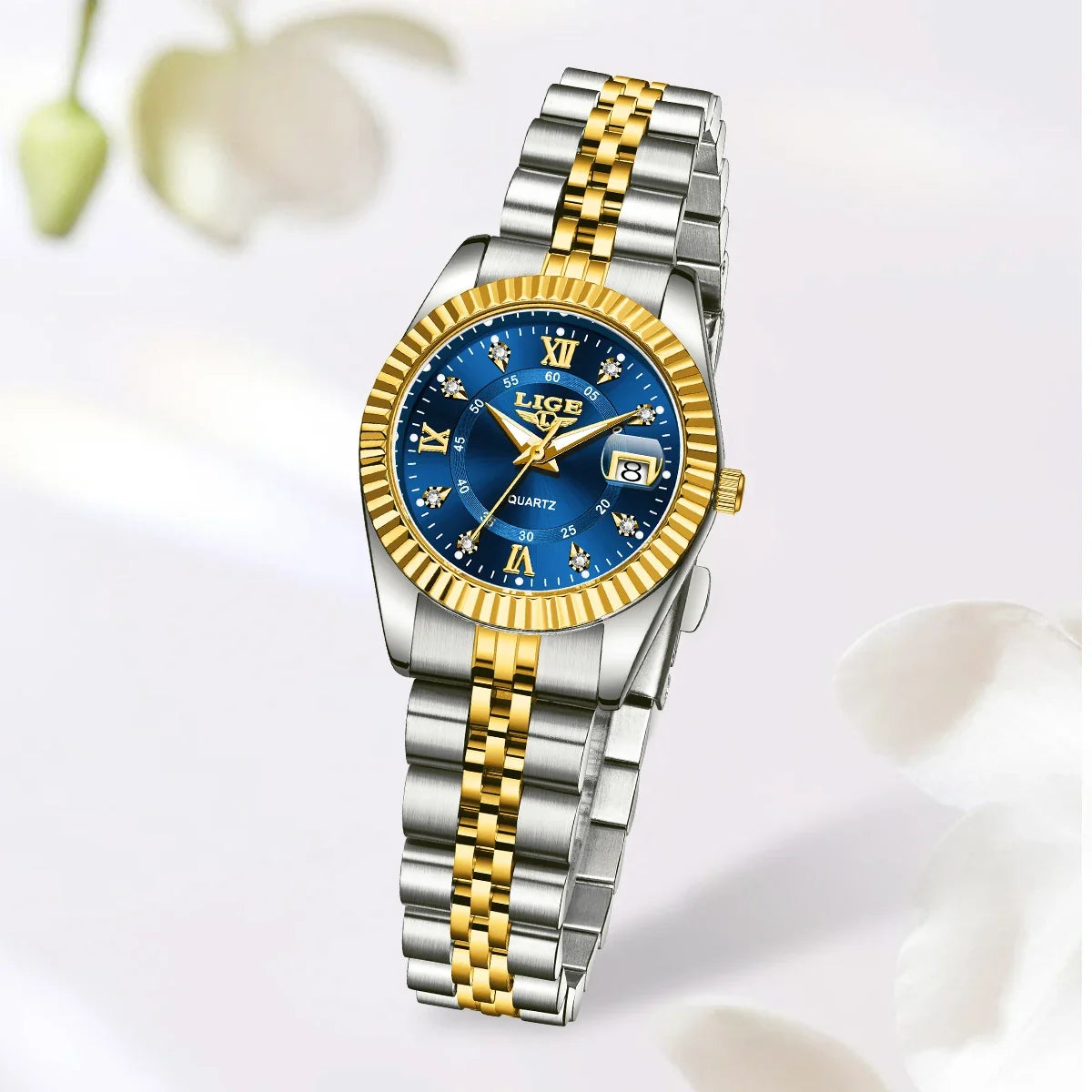 Women's Two Tone Stainless Steel Date Watch Elegant Quartz BandsCo Straps