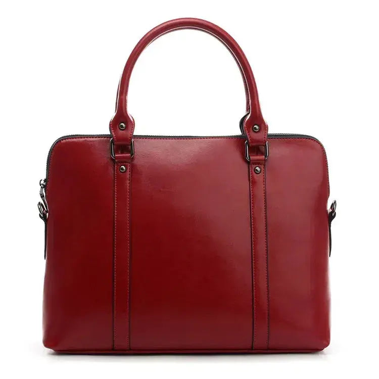 Color: Red - Oyixinger New 100% Genuine Leather Briefcase For Woman 14 inch Laptop Bag Women's Handbags Office Ladies Shoulder Messenger Bags Oyixinger