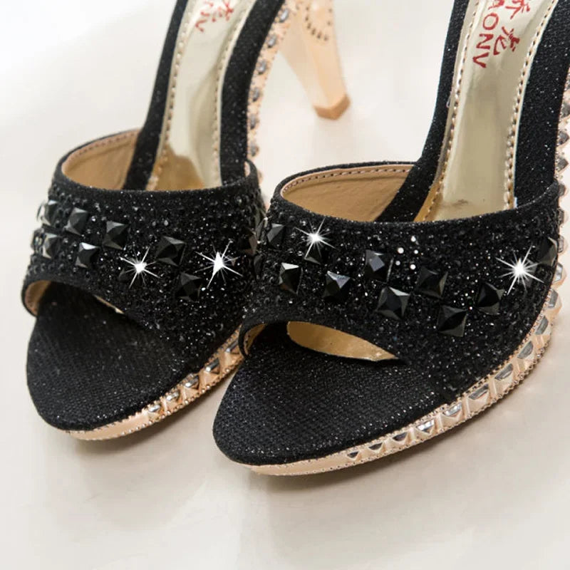 Summer Women Sandals Rhinestone Women Shoes Sexy High Heels Shoe Ladies Sandalias Gold Silver Women Slippers Heeled Sandals Sexy MIAOGUAN Store