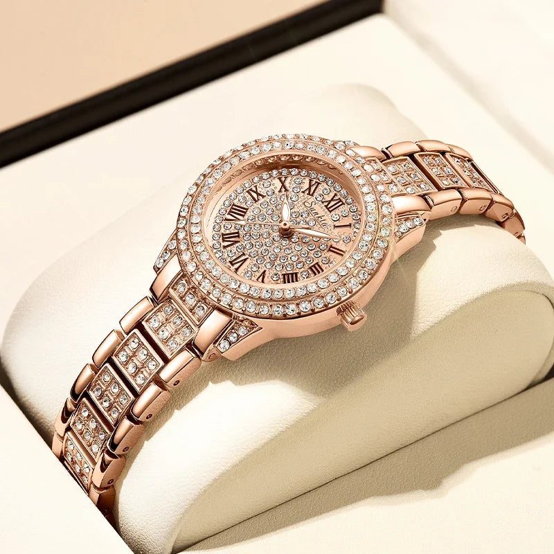 Women's Rose Gold Crystal Bracelet Watch Quartz Luxury