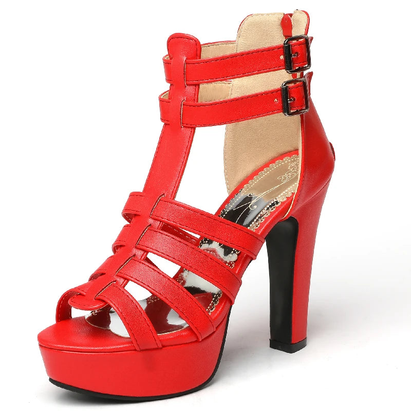 High Heels Summer Shoes for Women Gladiator Sandals Platform 2025 Large Size 44 45 50 Peep Toe White Red Party Dance Shoe Ladies