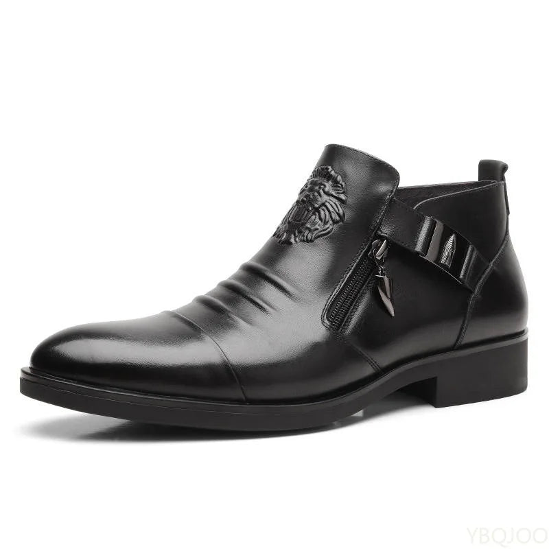 Winter Men's Elegant Boots Ankle non slip Leather Shoes British Zip Black Knight boots Pointed Punk Platform male Booties Botas Shop1104108994 Store