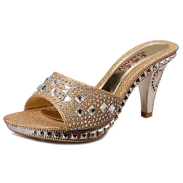 Summer Women Sandals Rhinestone Women Shoes Sexy High Heels Shoe Ladies Sandalias Gold Silver Women Slippers Heeled Sandals Sexy MIAOGUAN Store