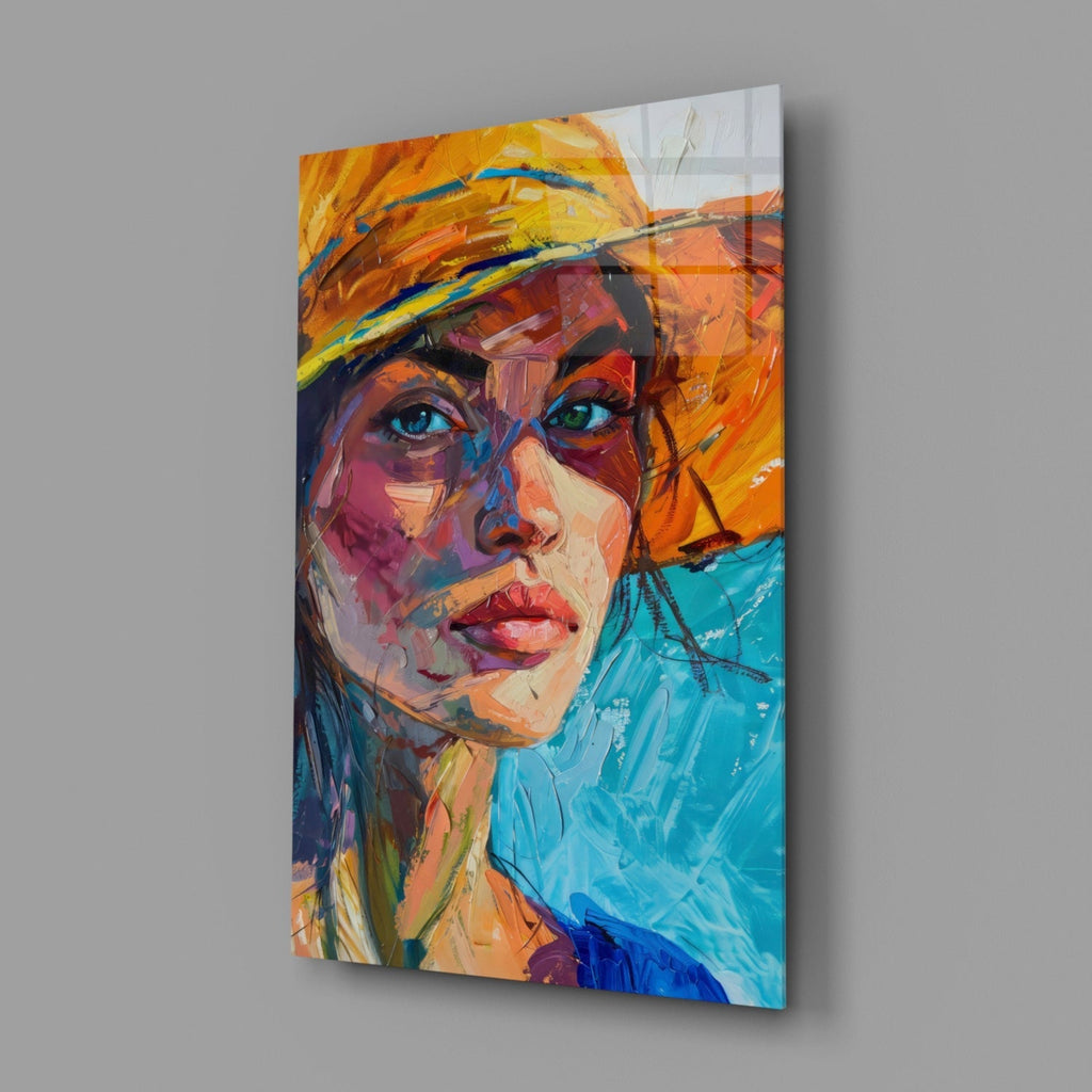 Woman in Orange Hat Glass Wall Art || Designer Collection - UNIQUE ITEMS PLUS2