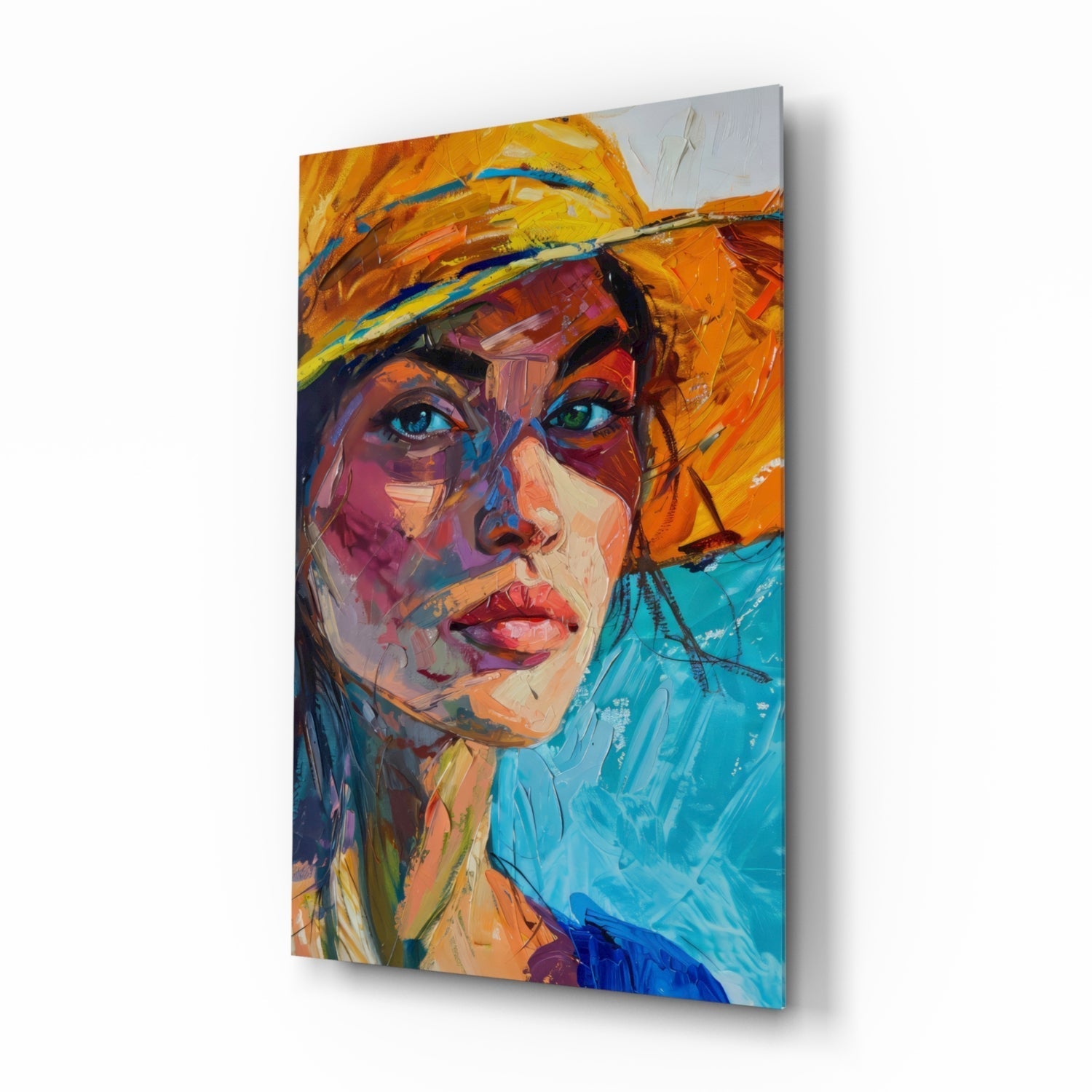Woman in Orange Hat Glass Wall Art || Designer Collection - UNIQUE ITEMS PLUS2