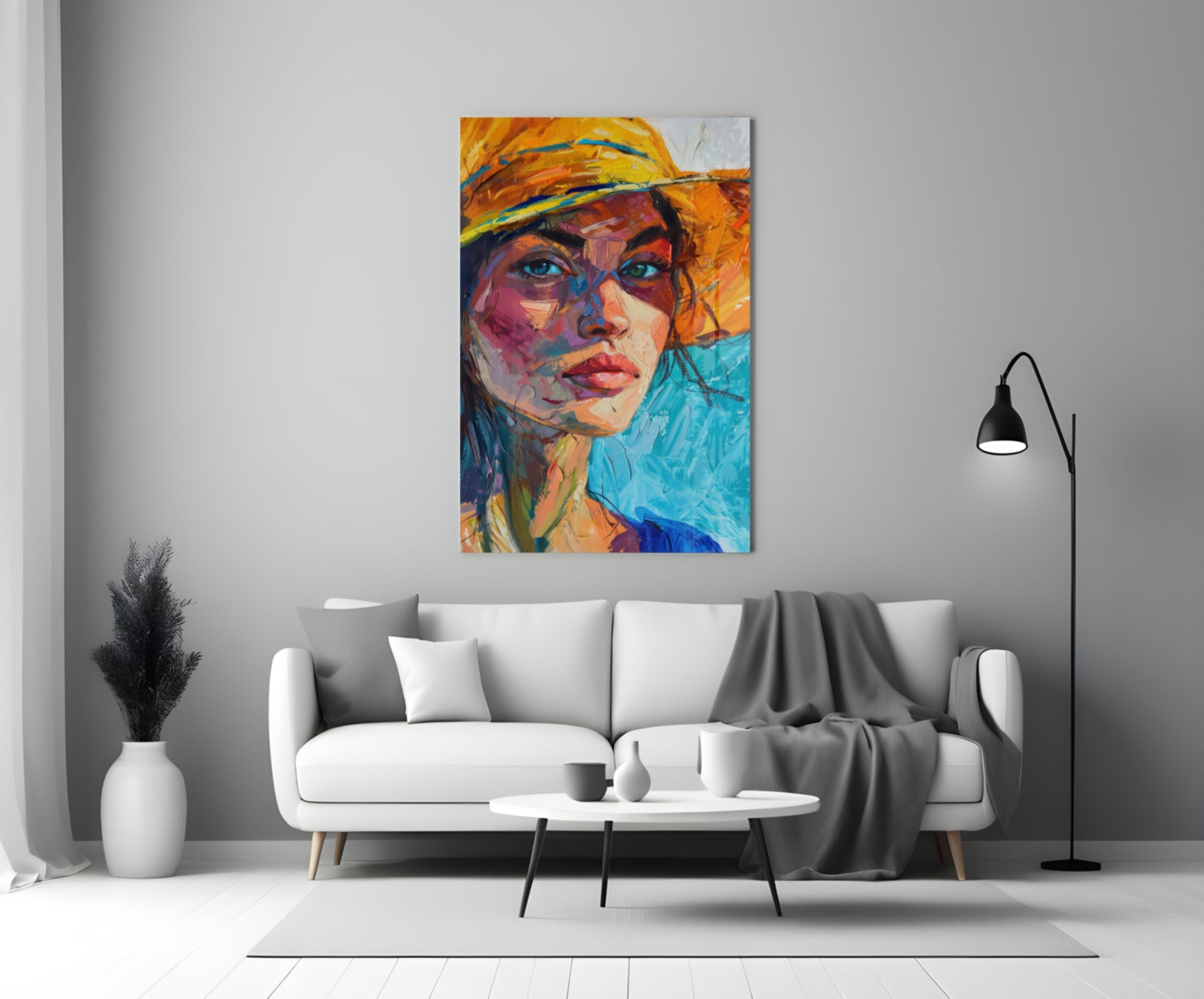 Woman in Orange Hat Glass Wall Art || Designer Collection - UNIQUE ITEMS PLUS2