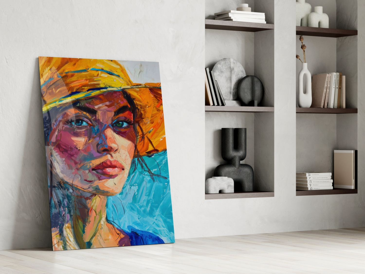 Woman in Orange Hat Glass Wall Art || Designer Collection - UNIQUE ITEMS PLUS2