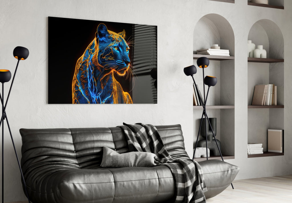 Neon Jaguar Glass Wall Art || Designer Collection - UNIQUE ITEMS PLUS2