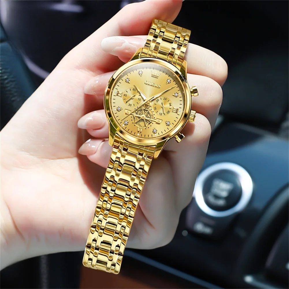 Women's Gold Stainless Steel Multifunction Quartz Watch BandsCo Straps
