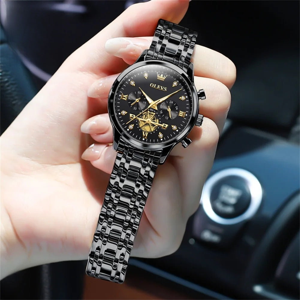 Women's Gold Stainless Steel Multifunction Quartz Watch BandsCo Straps