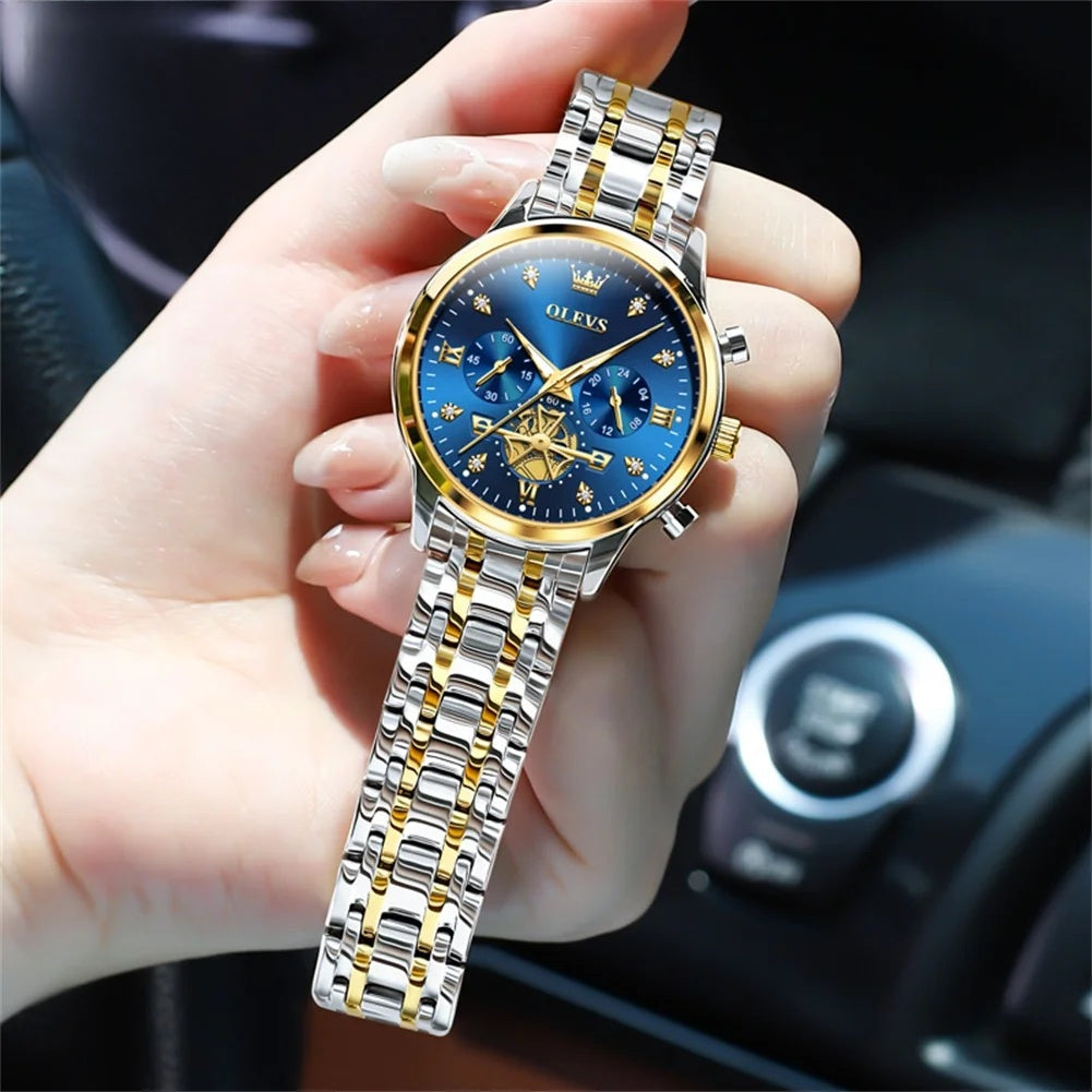 Women's Gold Stainless Steel Multifunction Quartz Watch BandsCo Straps