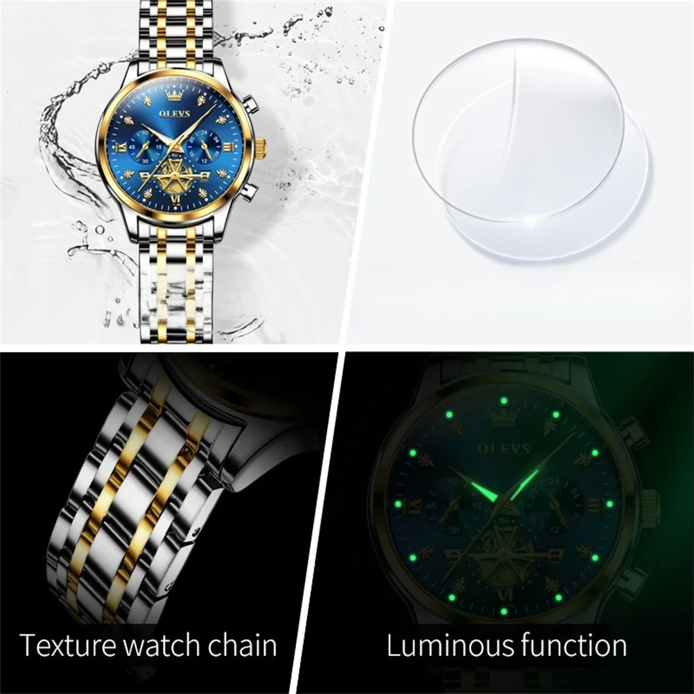 Women's Gold Stainless Steel Multifunction Quartz Watch BandsCo Straps