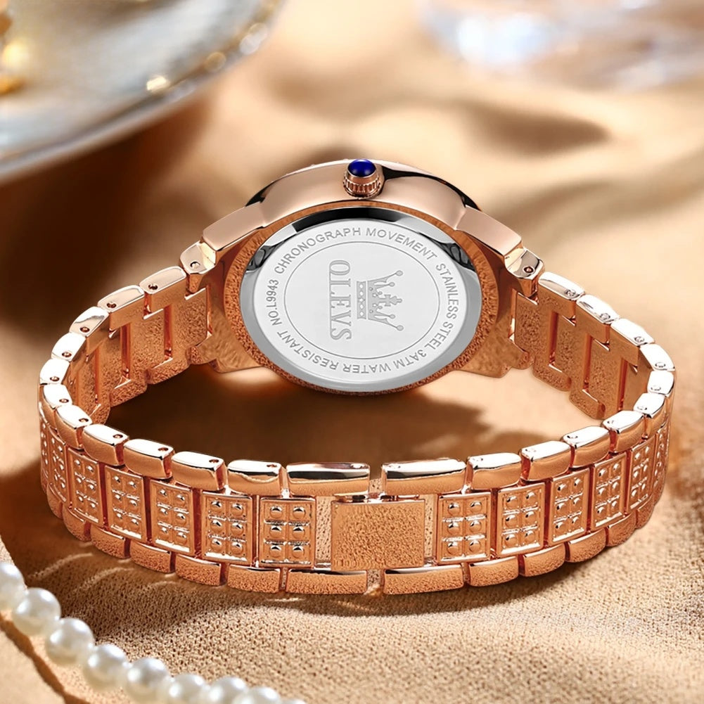 Women's Rose Gold Crystal Roman Numeral Watch Elegant BandsCo Straps
