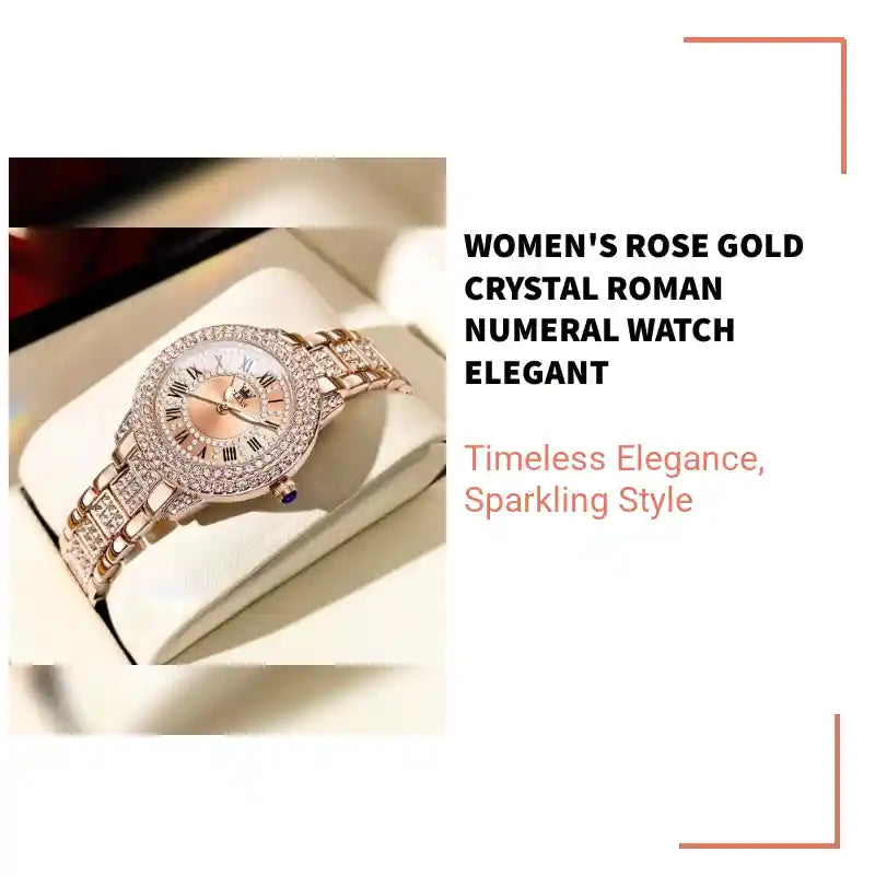 Women's Rose Gold Crystal Roman Numeral Watch Elegant by@Outfy
