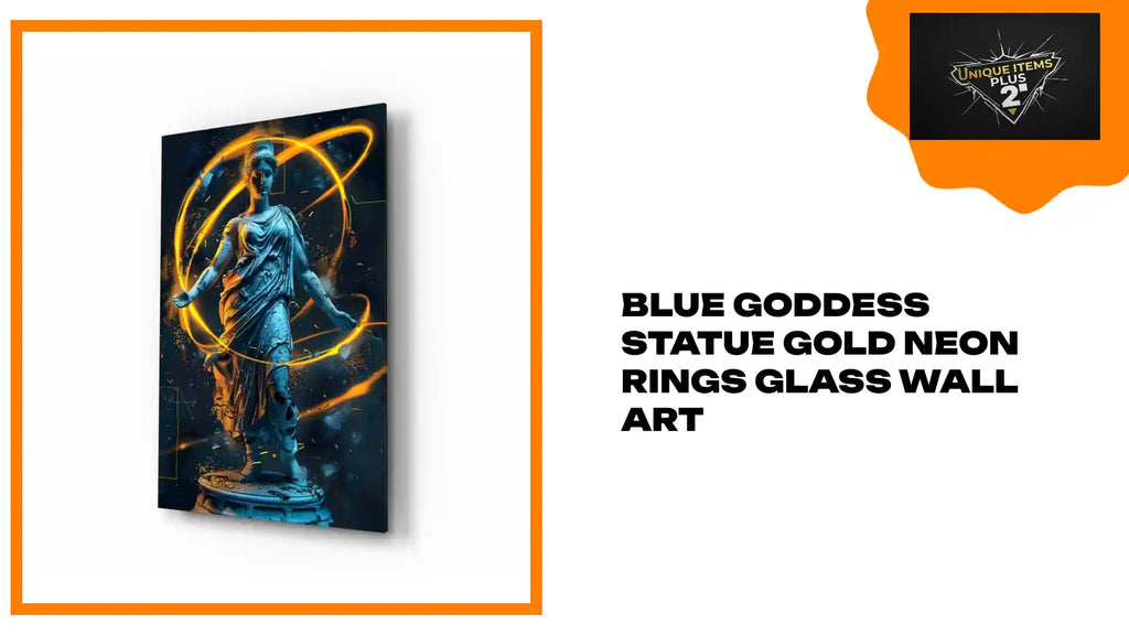 Blue Goddess Statue Gold Neon Rings Glass Wall Art by@Outfy