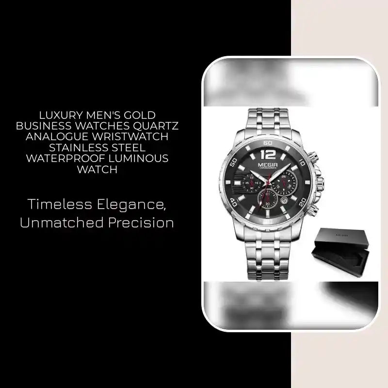 Luxury Men's Gold Business Watches Quartz Analogue Wristwatch Stainless Steel Waterproof Luminous Watch by@Outfy