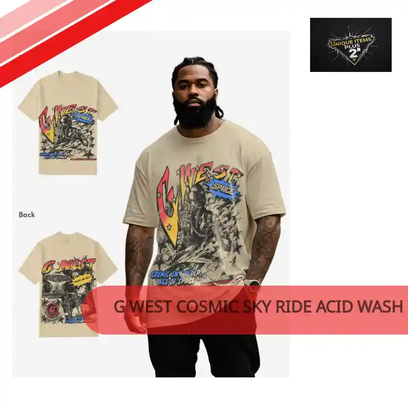 G West Cosmic Sky Ride Acid Wash Double Hit T-Shirt Big and Tall Mens by@Outfy