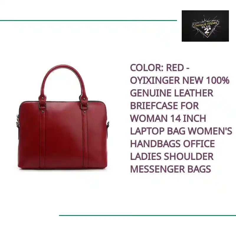 Color: Red - Oyixinger New 100% Genuine Leather Briefcase For Woman 14 inch Laptop Bag Women's Handbags Office Ladies Shoulder Messenger Bags by@Outfy
