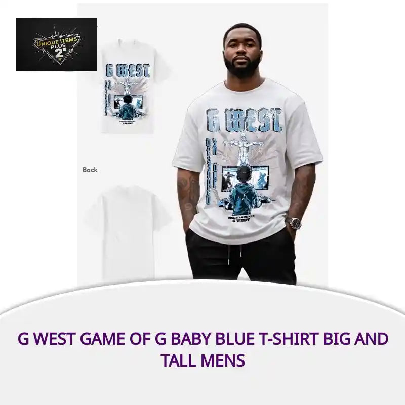 G West Game of G Baby Blue T-Shirt Big and Tall Mens by@Outfy