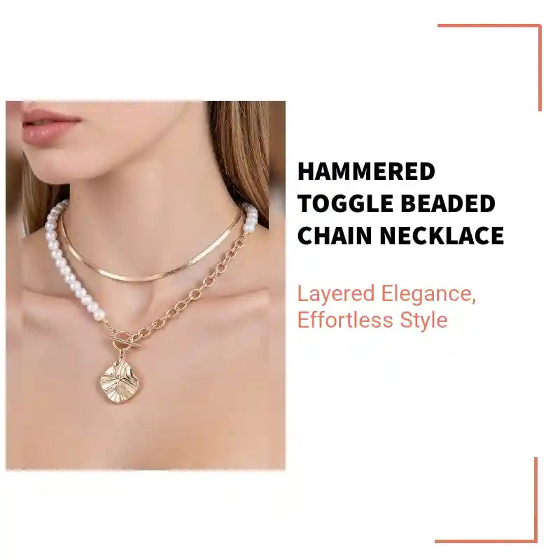 Hammered Toggle Beaded Chain Necklace by@Outfy