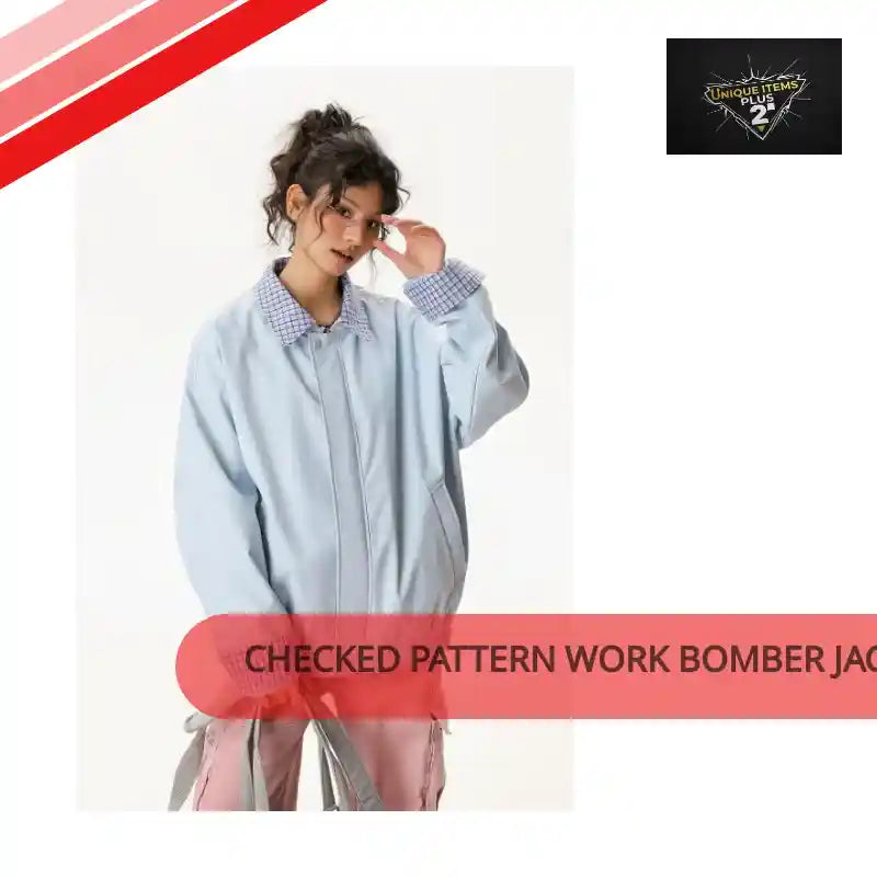 Checked Pattern Work Bomber Jacket by@Outfy