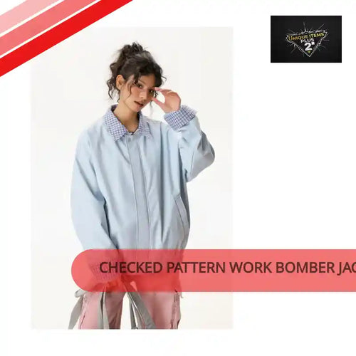 Checked Pattern Work Bomber Jacket by@Outfy