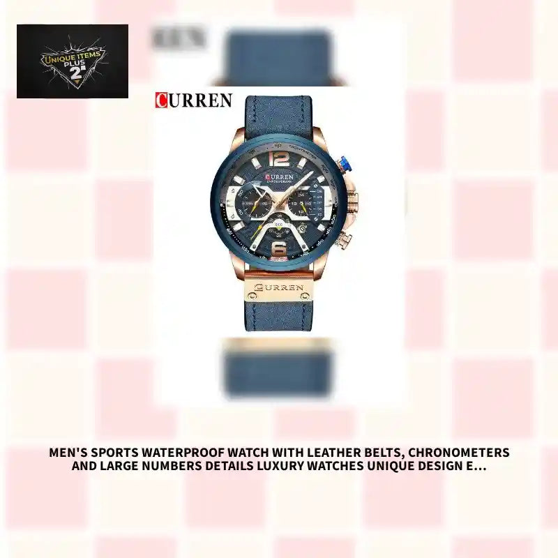 Men's Sports Waterproof Watch With Leather Belts, Chronometers And Large Numbers Details Luxury Watches Unique Design Excellent Gift by@Outfy