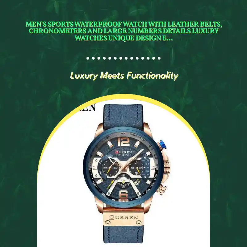 Men's Sports Waterproof Watch With Leather Belts, Chronometers And Large Numbers Details Luxury Watches Unique Design Excellent Gift by@Outfy