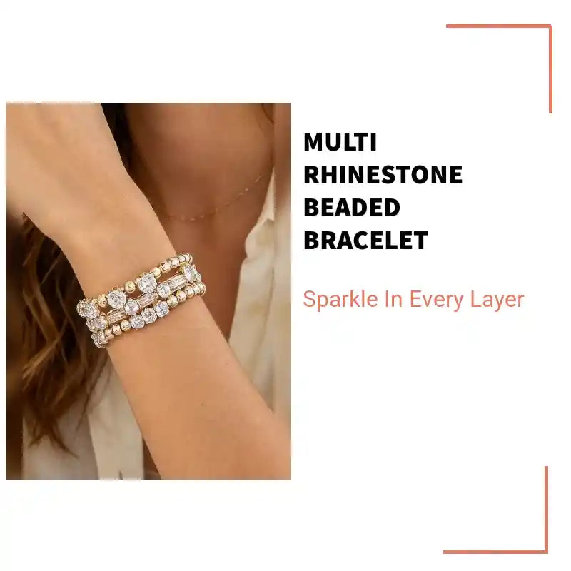 Multi Rhinestone Beaded Bracelet by@Outfy