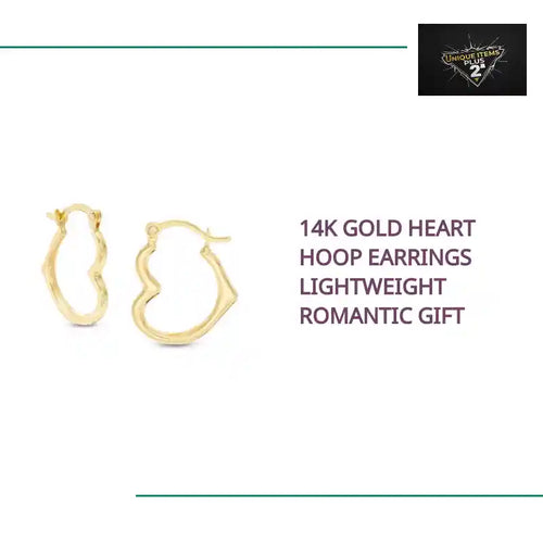 14K Gold Heart Hoop Earrings Lightweight Romantic Gift by@Outfy
