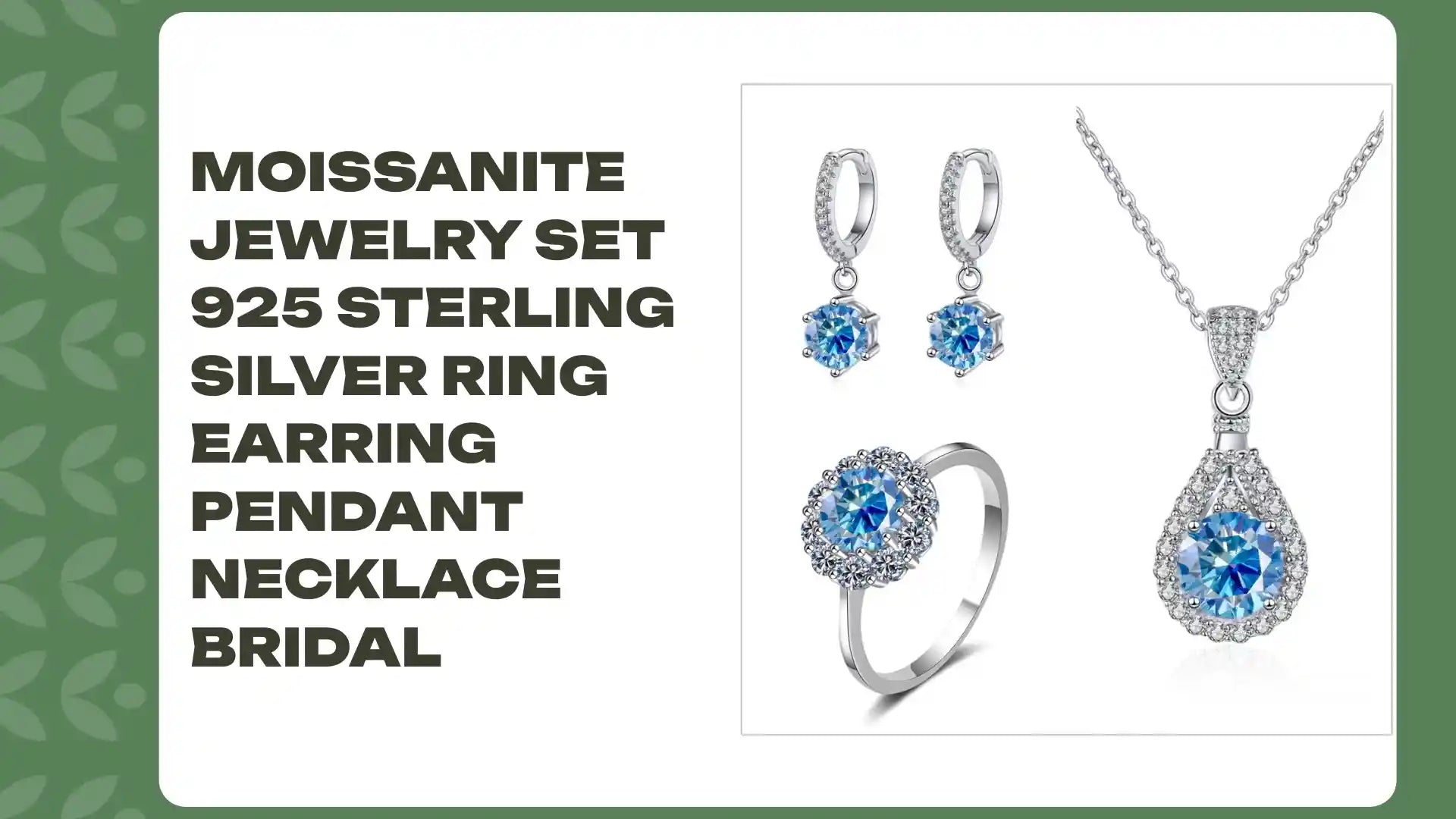 Moissanite Jewelry Set 925 Sterling Silver Ring Earring Pendant Necklace Bridal by@Outfy
