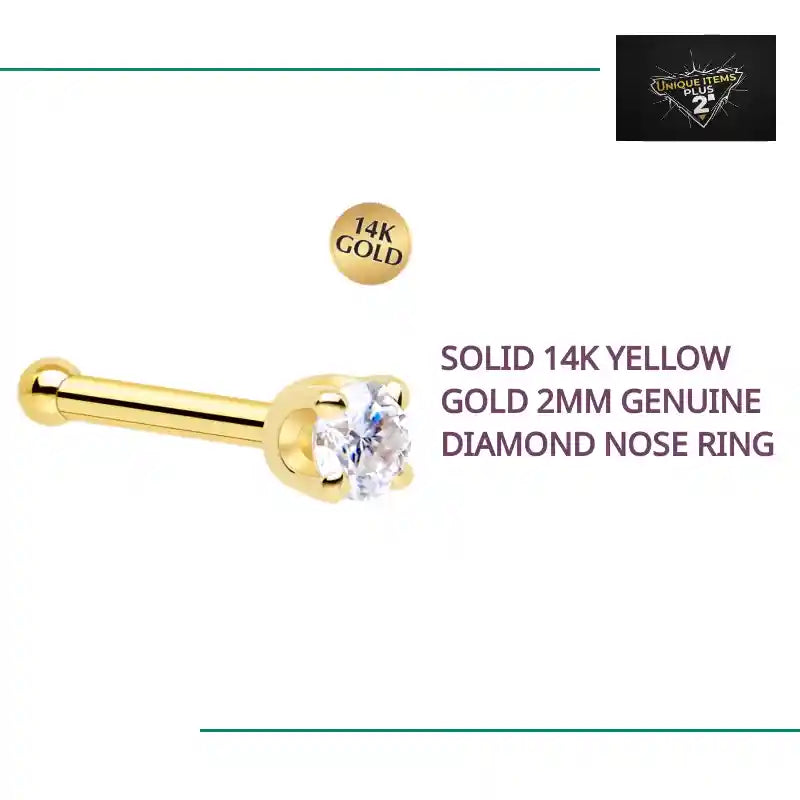 Solid 14K Yellow Gold 2mm Genuine Diamond Nose Ring by@Outfy