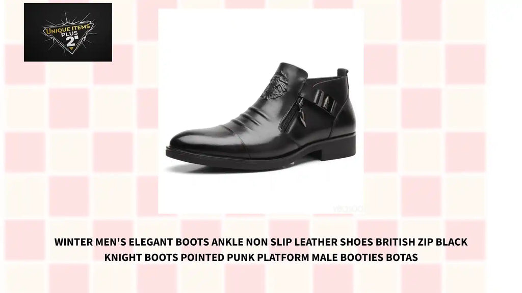 Winter Men's Elegant Boots Ankle non slip Leather Shoes British Zip Black Knight boots Pointed Punk Platform male Booties Botas by@Outfy
