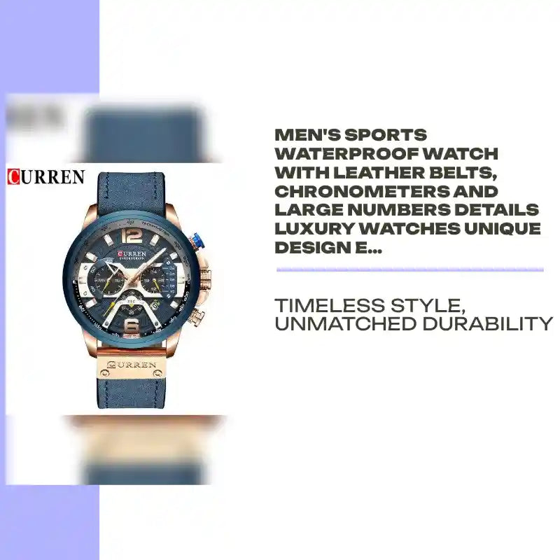 Men's Sports Waterproof Watch With Leather Belts, Chronometers And Large Numbers Details Luxury Watches Unique Design Excellent Gift by@Outfy