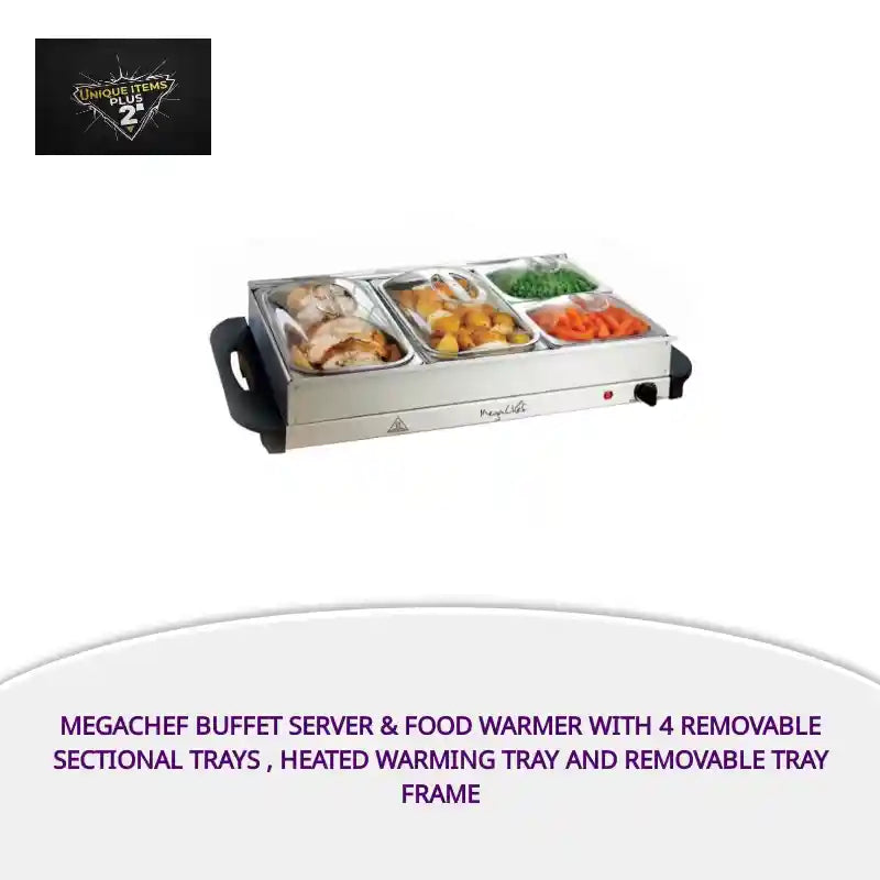 MegaChef Buffet Server &amp; Food Warmer With 4 Removable Sectional Trays , Heated Warming Tray and Removable Tray Frame by@Outfy