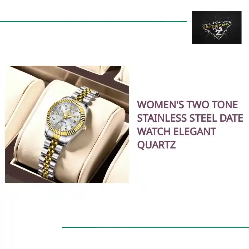 Women's Two Tone Stainless Steel Date Watch Elegant Quartz by@Outfy