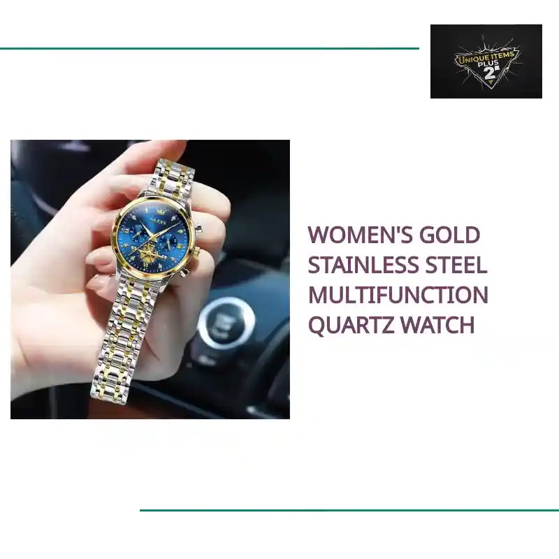 Women's Gold Stainless Steel Multifunction Quartz Watch by@Outfy