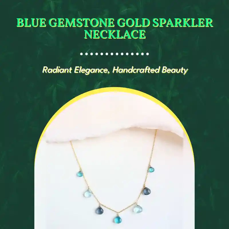 Blue Gemstone Gold Sparkler Necklace by@Outfy