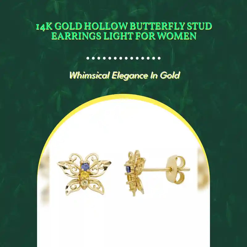 14K Gold Hollow Butterfly Stud Earrings Light For Women by@Outfy
