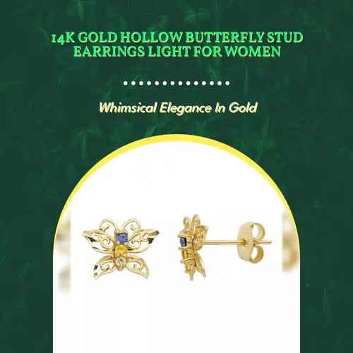 14K Gold Hollow Butterfly Stud Earrings Light For Women by@Outfy