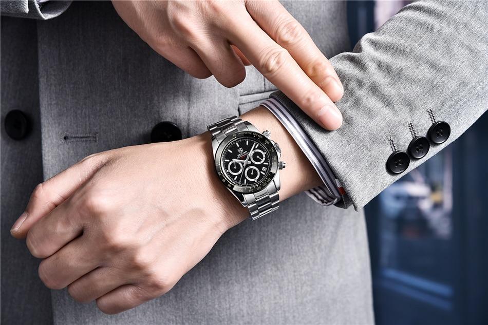 Luxury Men Watches Scratch Resistant Full Stainless Steel Strap Waterproof Sport Quartz Watch Men Fashion Date Clock Chronograph Stevvex