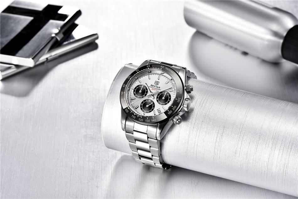Luxury Men Watches Scratch Resistant Full Stainless Steel Strap Waterproof Sport Quartz Watch Men Fashion Date Clock Chronograph Stevvex