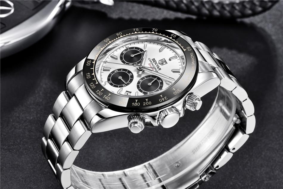 Luxury Men Watches Scratch Resistant Full Stainless Steel Strap Waterproof Sport Quartz Watch Men Fashion Date Clock Chronograph Stevvex