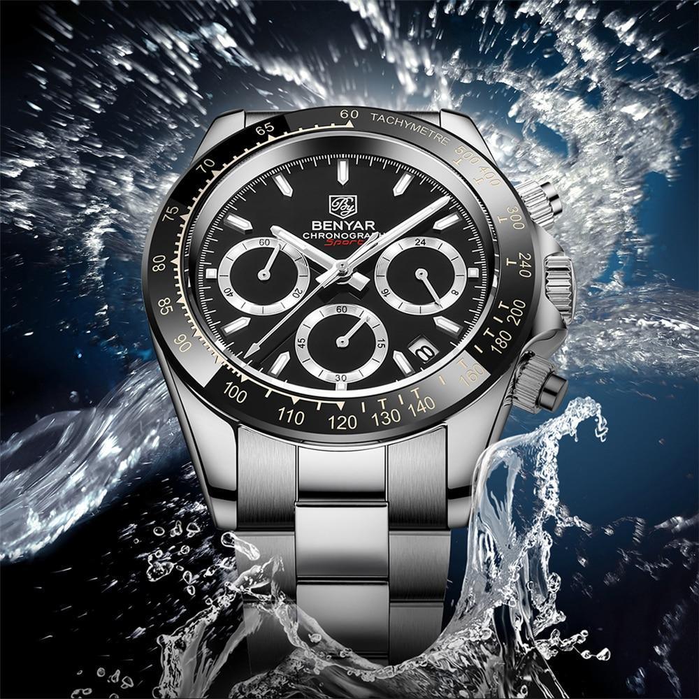 Luxury Men Watches Scratch Resistant Full Stainless Steel Strap Waterproof Sport Quartz Watch Men Fashion Date Clock Chronograph Stevvex