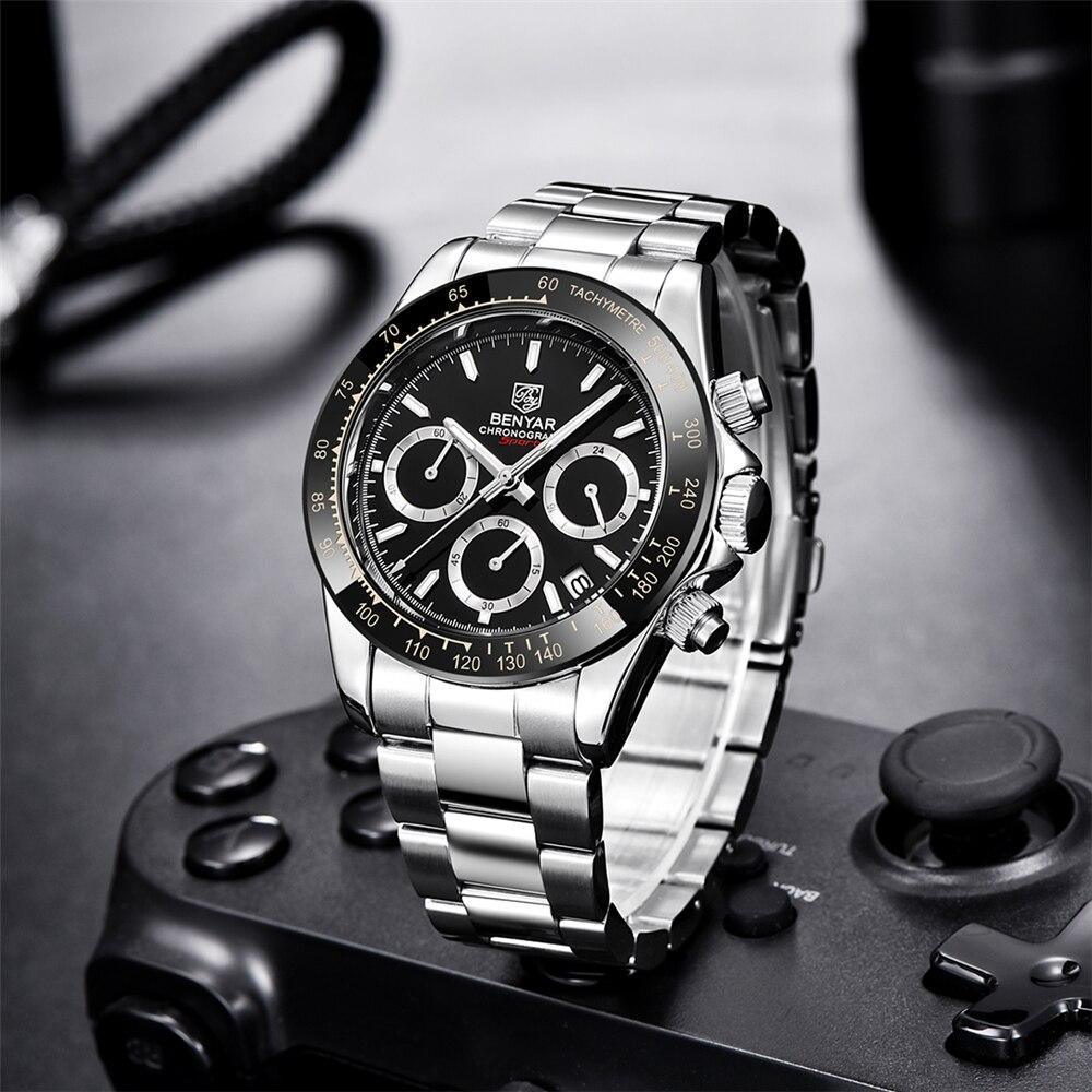 Luxury Men Watches Scratch Resistant Full Stainless Steel Strap Waterproof Sport Quartz Watch Men Fashion Date Clock Chronograph Stevvex