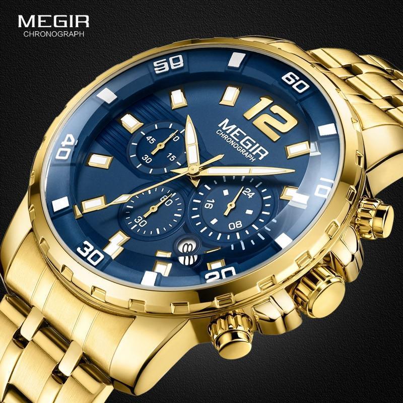 Luxury Men's Gold Business Watches Quartz Analogue Wristwatch Stainless Steel Waterproof Luminous Watch Stevvex