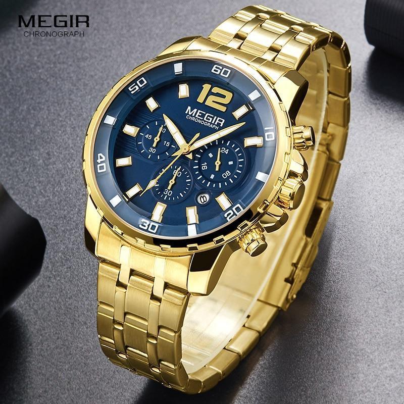 Luxury Men's Gold Business Watches Quartz Analogue Wristwatch Stainless Steel Waterproof Luminous Watch Stevvex