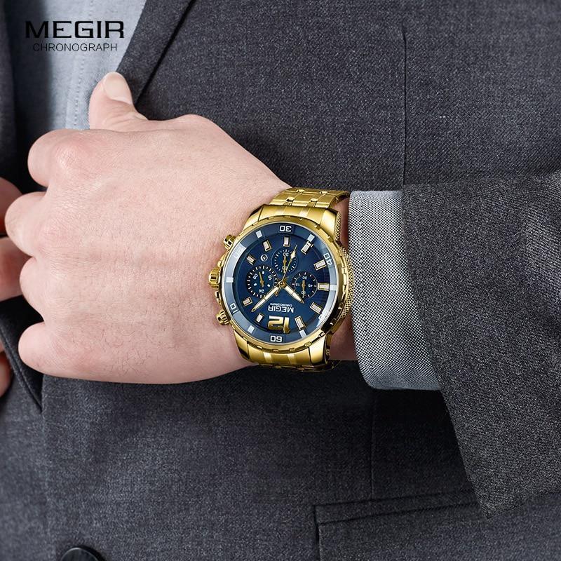 Luxury Men's Gold Business Watches Quartz Analogue Wristwatch Stainless Steel Waterproof Luminous Watch Stevvex
