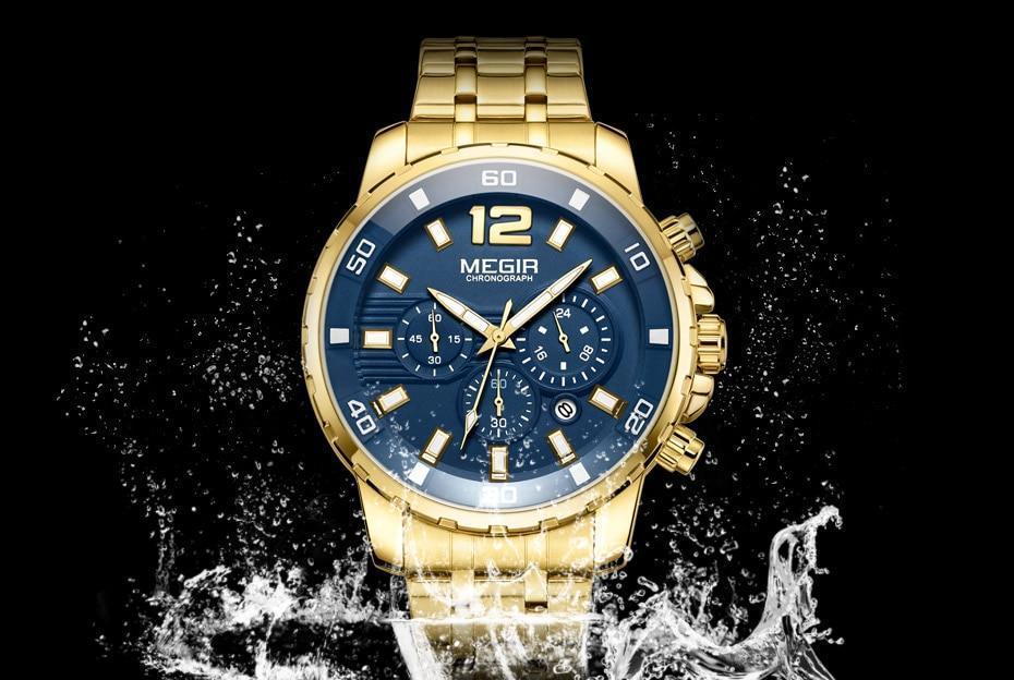 Luxury Men's Gold Business Watches Quartz Analogue Wristwatch Stainless Steel Waterproof Luminous Watch Stevvex