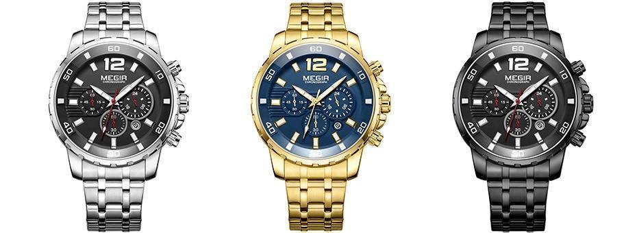 Luxury Men's Gold Business Watches Quartz Analogue Wristwatch Stainless Steel Waterproof Luminous Watch Stevvex